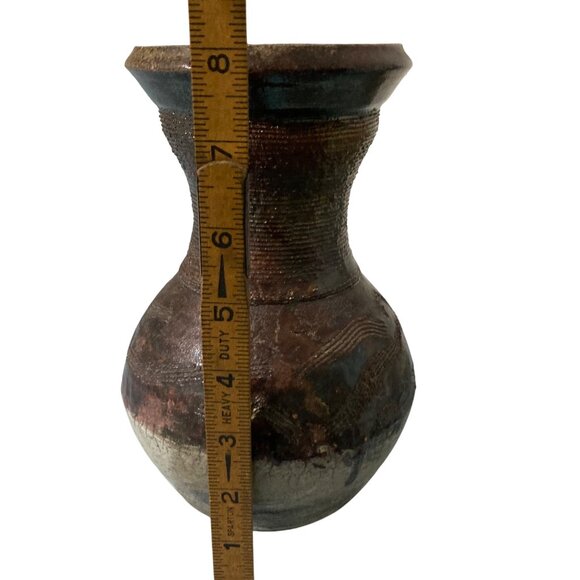 Raku Pottery Vase With Elemental Vibes Signed - Picture 7 of 8